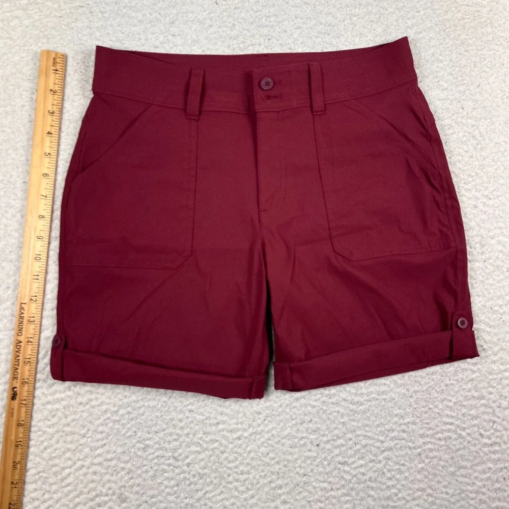 Eddie Bauer Shorts Womens 6‎ Rolled Hem Bermuda Pockets Hiking Outdoor Burgundy